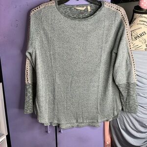 Gray Knit Sweater with Studded Sleeves By Soft Surrounding